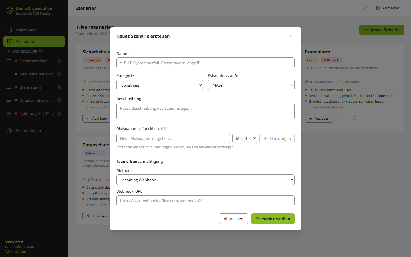 Teams configuration via Incoming Webhook