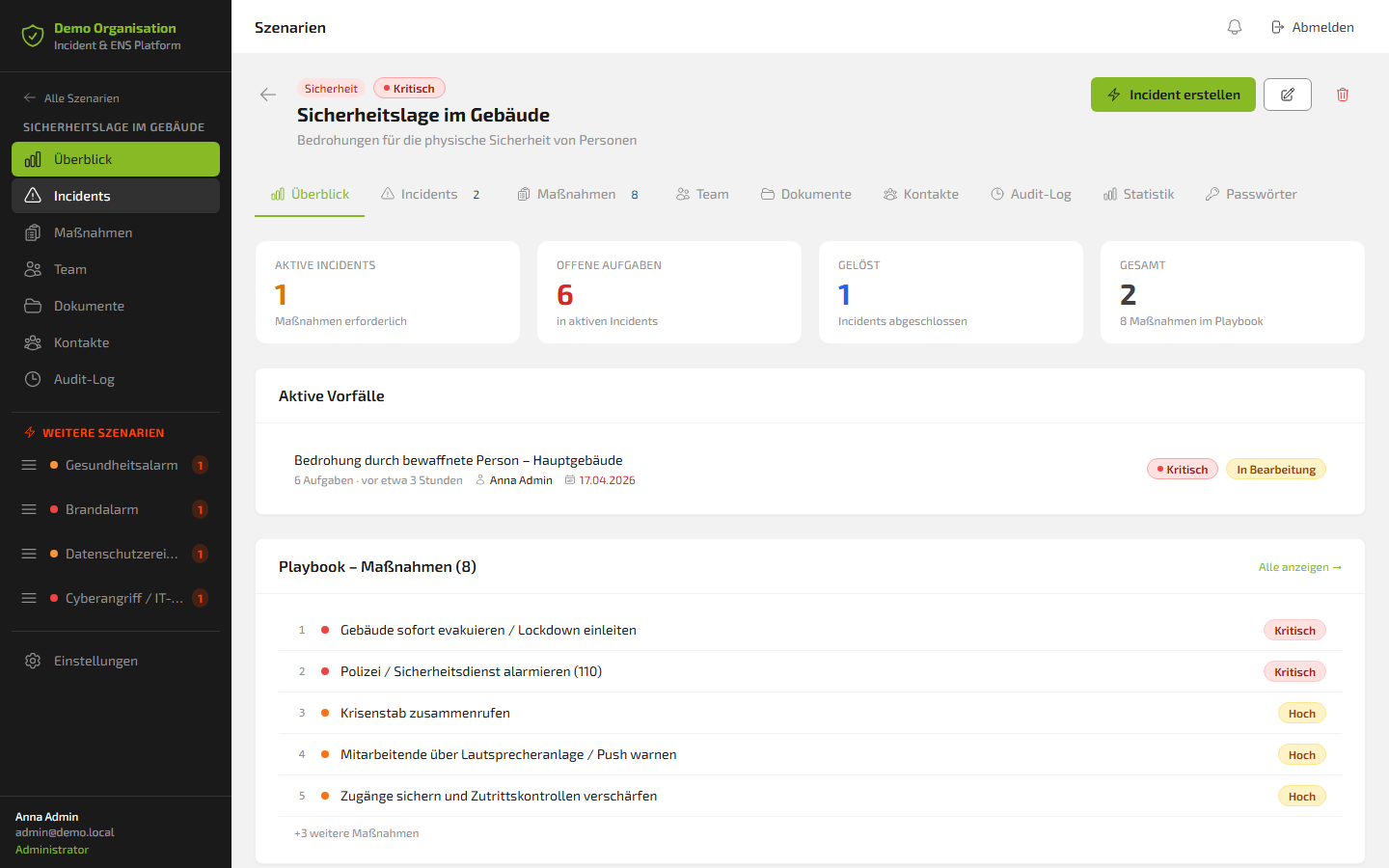 Overview tab of the building security scenario