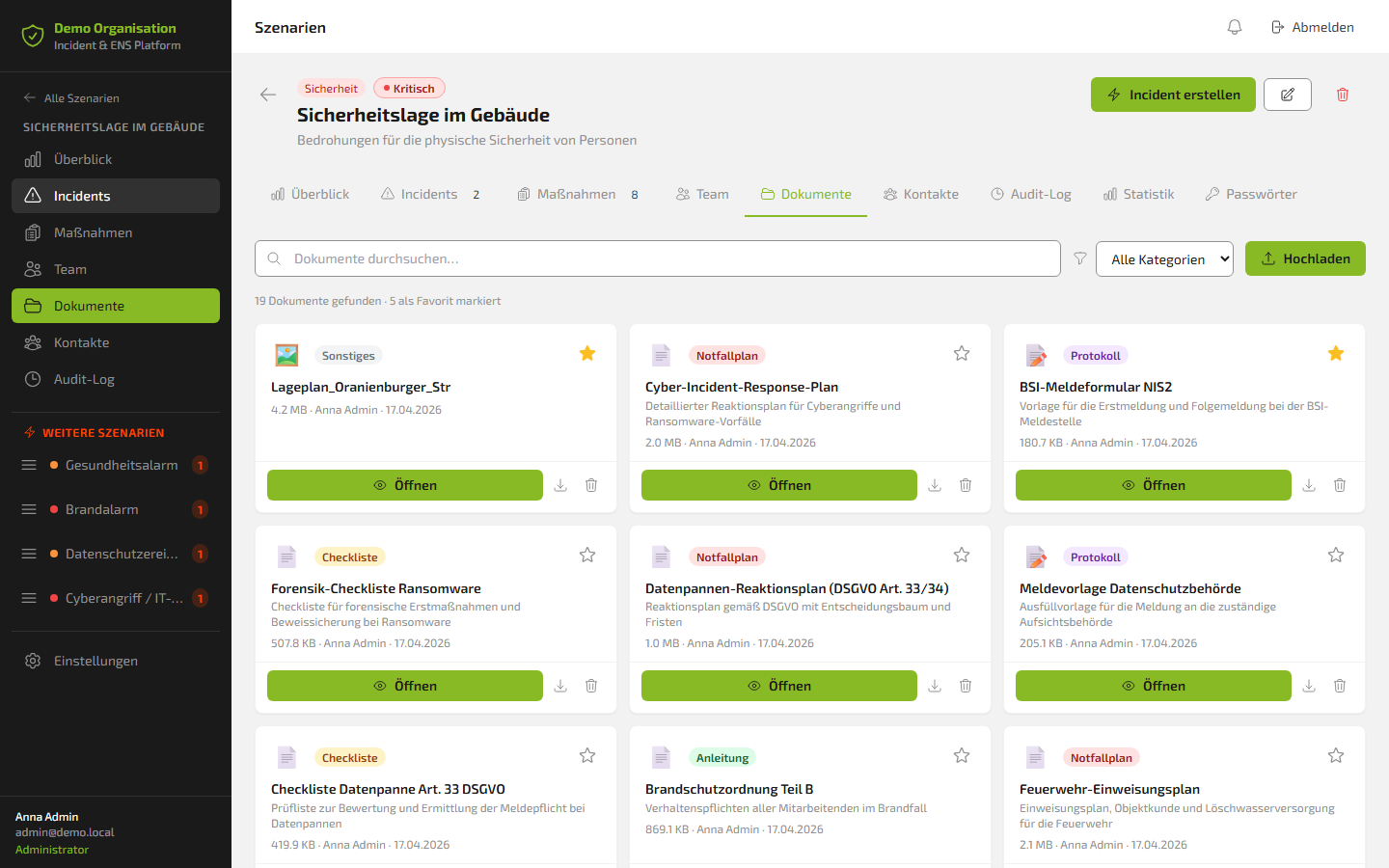 Documents tab with stored compliance materials