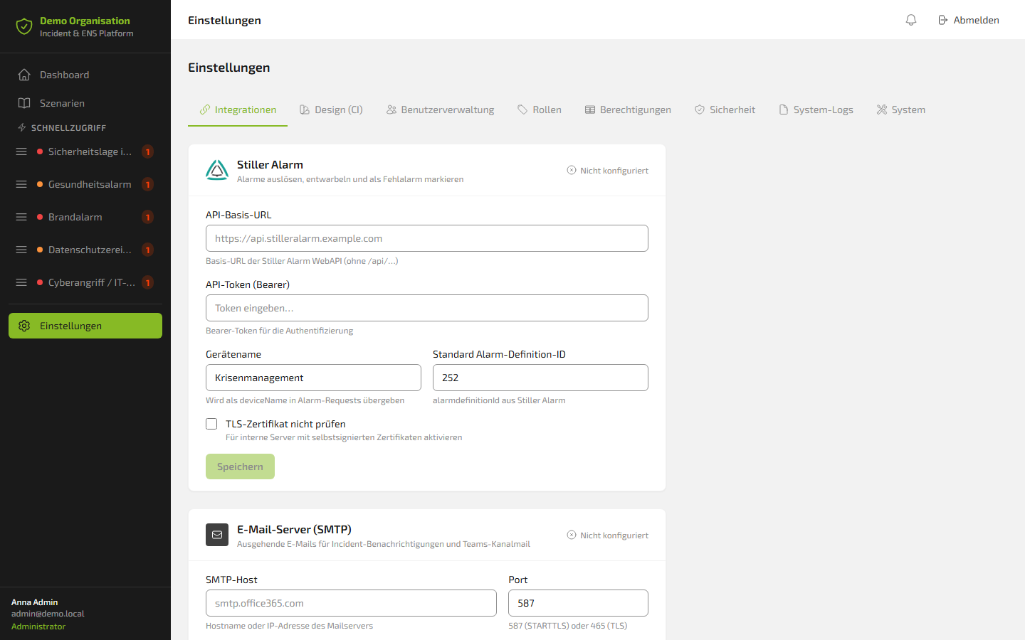 Configuration of the Stiller Alarm integration