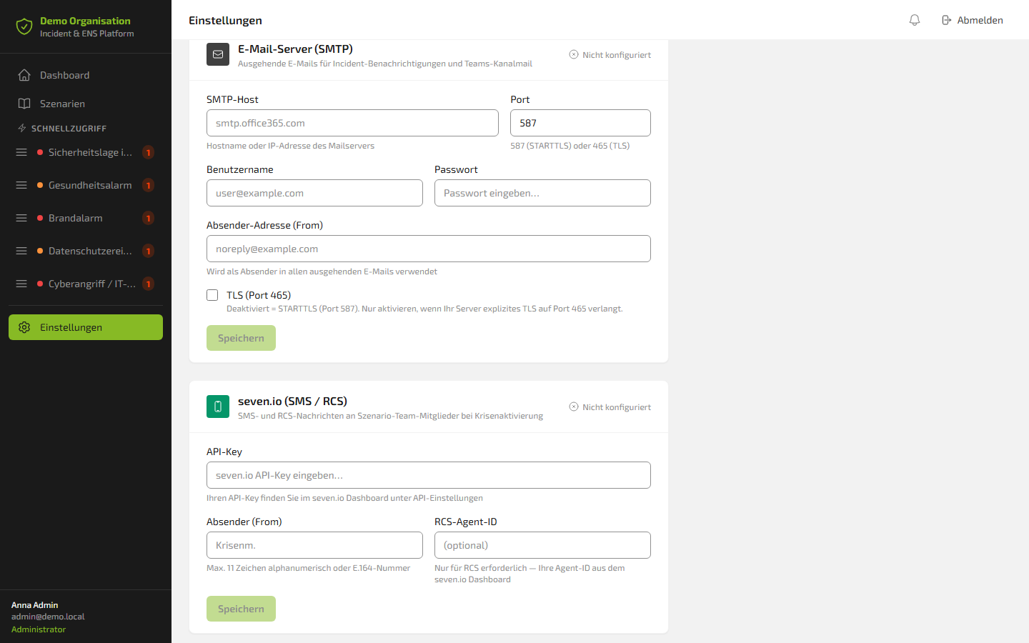 SMTP configuration for outgoing notifications