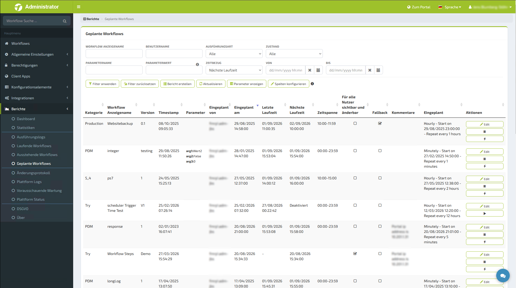 FLOWSTER 5.6 scheduled workflows (administrator)